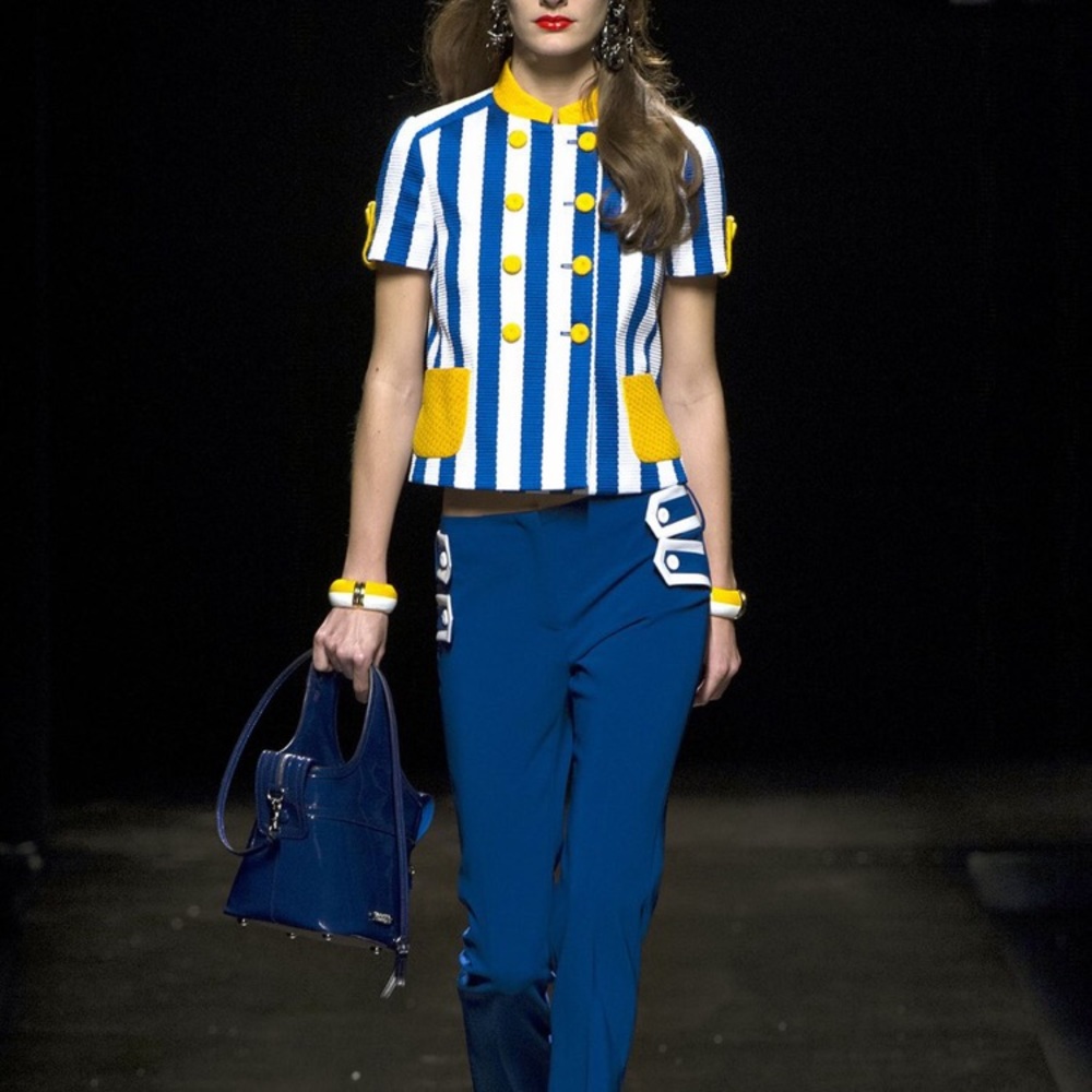 MOSCHINO SPRING 2013 RUNWAY BLUE STRIPE BLOUSE